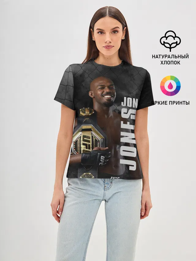 Женская базовая футболка с принтом «MMA — Jon Jones — Джон Джонс»