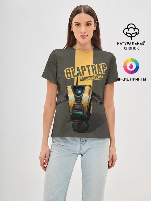 Женская базовая футболка с принтом «Borderlands — Claptrap»