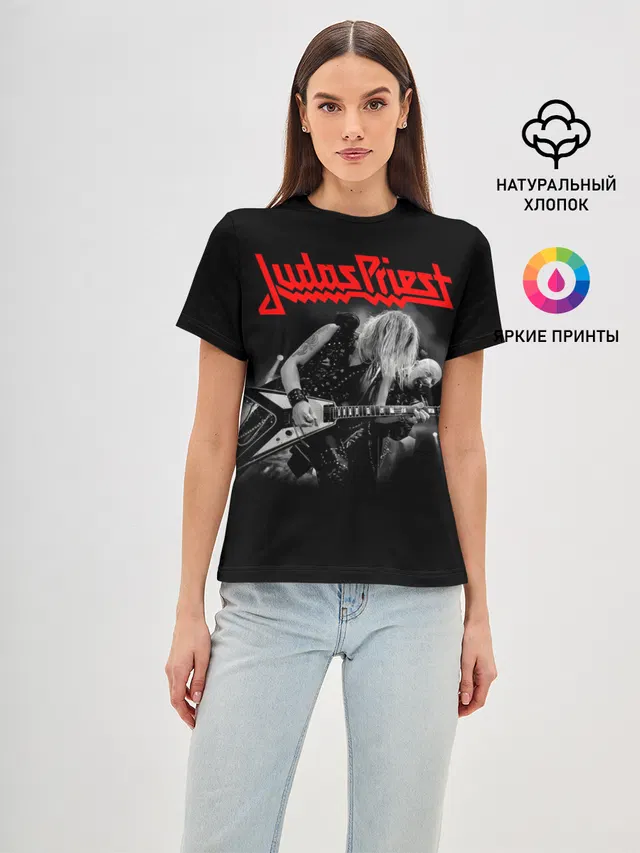 Женская базовая футболка с принтом «Judas Priest band»