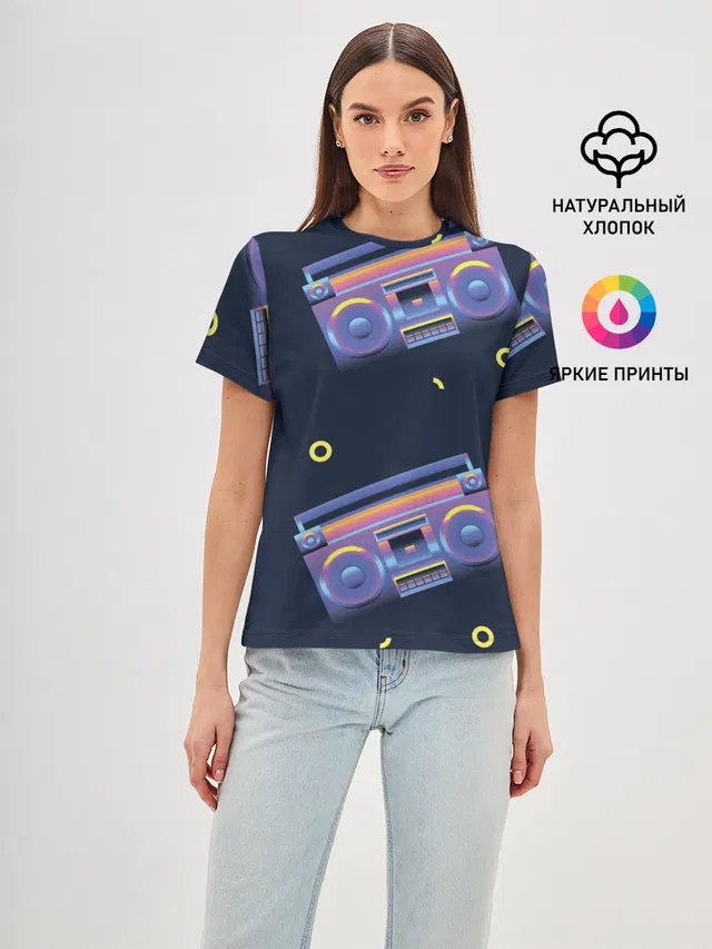Женская базовая футболка с принтом «Retro — Retro style»