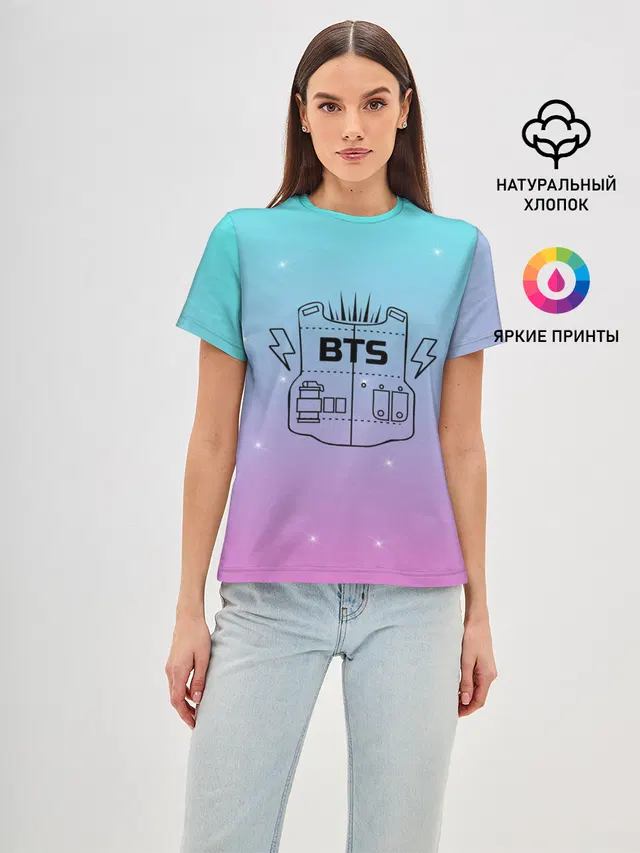 Женская базовая футболка с принтом «BTS»