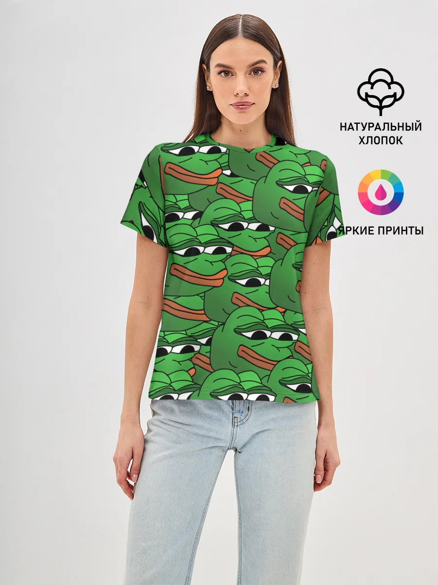 Женская базовая футболка с принтом «Pepe The Frog», вид спереди