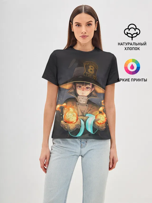 Женская базовая футболка с принтом «Пламенная бригада пожарных — enenno shouboutai Fire Force»