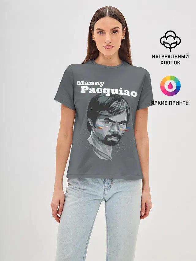 Женская базовая футболка с принтом «Бокс — Manny Pacquiao»