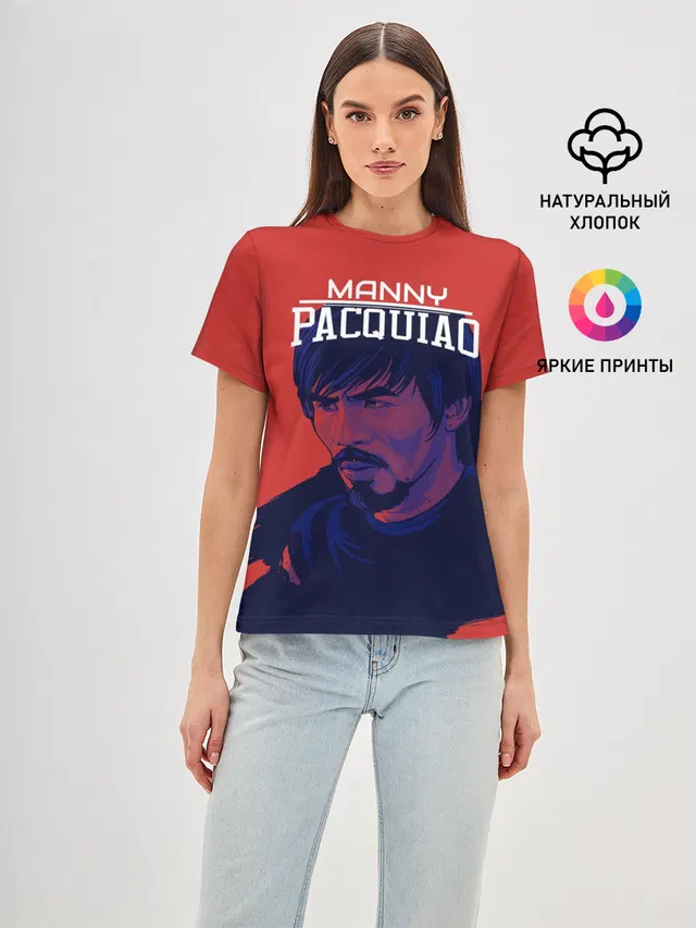Женская базовая футболка с принтом «Бокс — Manny Pacquiao»