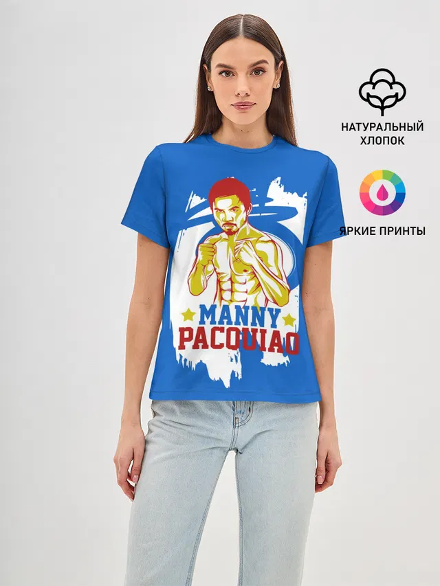 Женская базовая футболка с принтом «Бокс — Manny Pacquiao»
