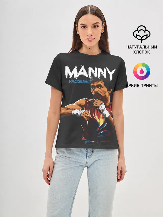 Женская базовая футболка с принтом «Бокс — Manny»