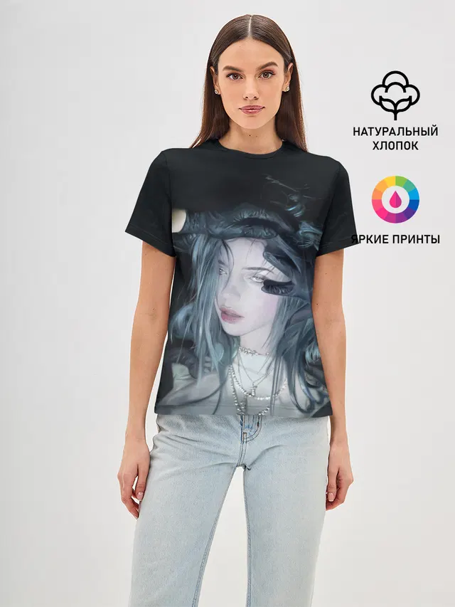 Женская базовая футболка с принтом «Billie Eilish»