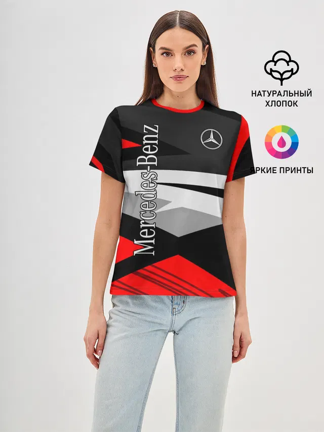 Женская базовая футболка с принтом «Abstract Geometric Design — Mercedes-Benz»