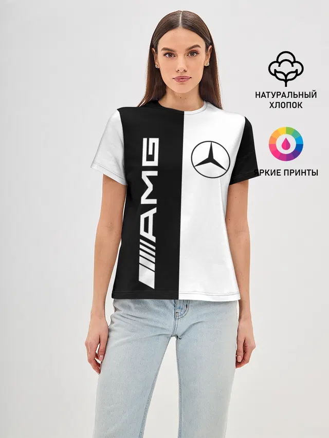 Женская базовая футболка с принтом «Merсedes — MERCEDES AMG — МЕРСЕДЕС»