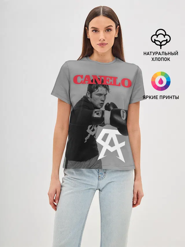 Женская базовая футболка с принтом «Бокс — Canelo»