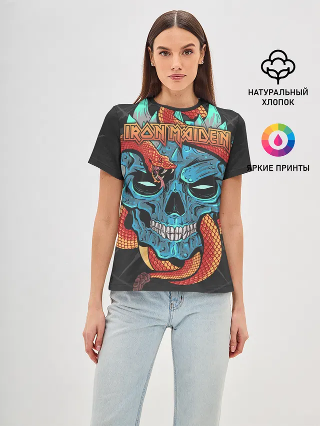 Женская базовая футболка с принтом «Skull»