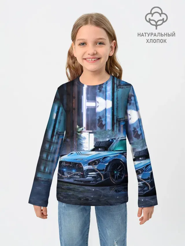 Детский лонгслив с принтом «Nissan — Nissan GTR R35»