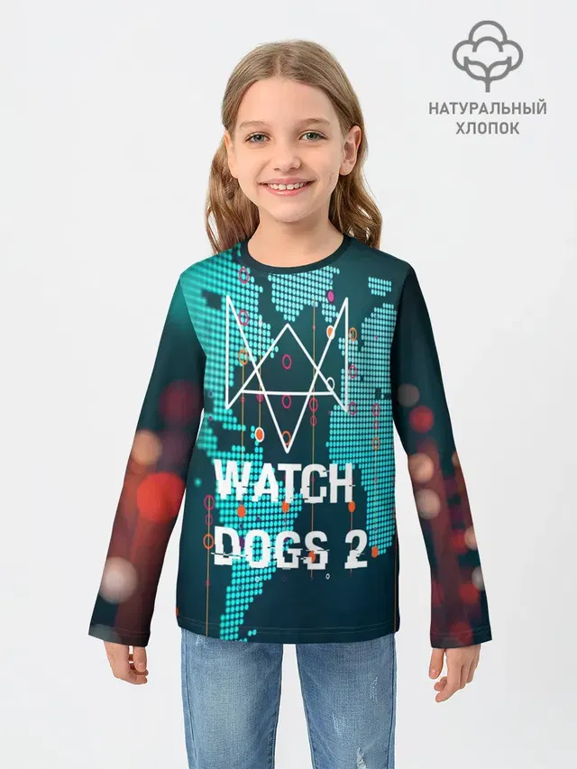 Детский лонгслив с принтом «DedSec — Watch Dogs 2 NETWORK HACK»