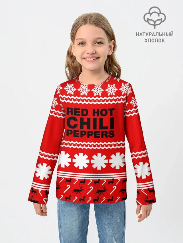 Детский лонгслив с принтом «Red Hot Chili Peppers — Праздничный RHCP»