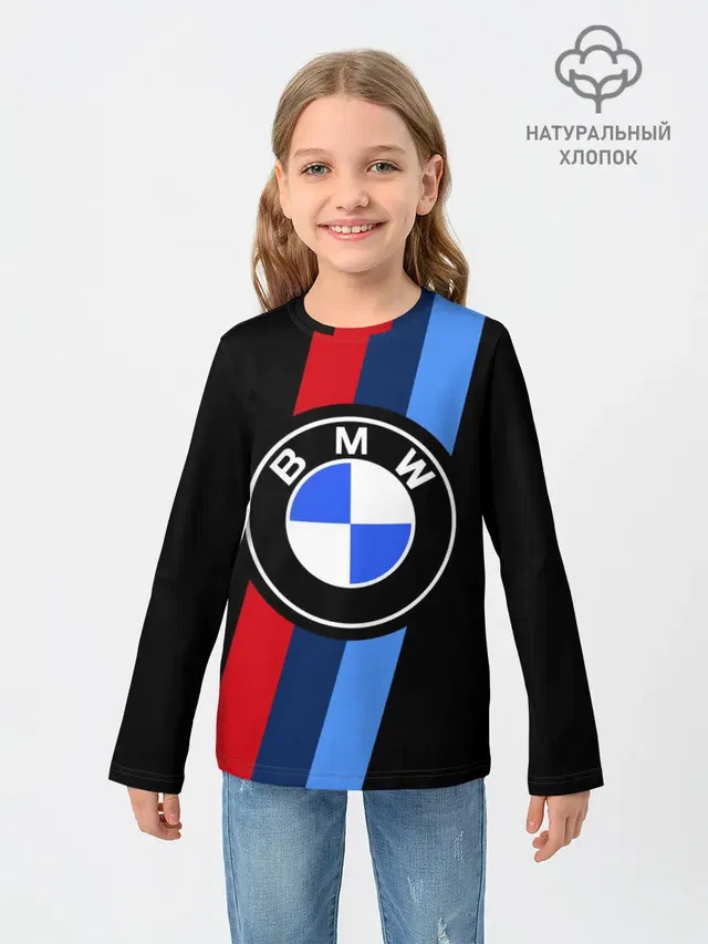 Детский лонгслив с принтом «BMW — BMW 2021 M SPORT — БМВ М СПОРТ»
