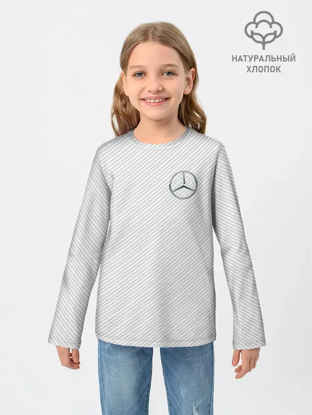 Детский лонгслив с принтом «Mercedes Benz Carbon»