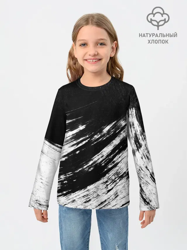 Детский лонгслив с принтом «Абстракция — abstraction black&white»
