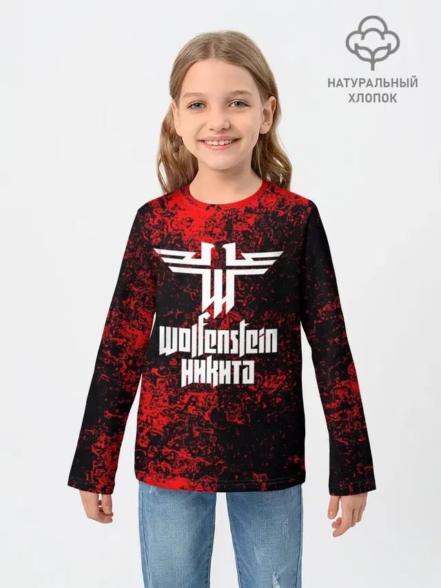 Детский лонгслив с принтом «Wolfenstein — Никита в стиле Wolfenstein»