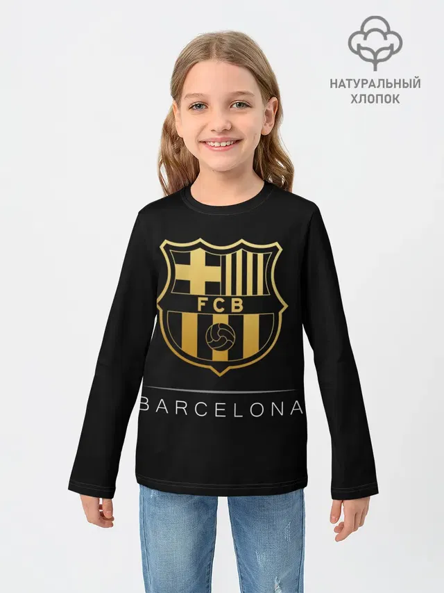 Детский лонгслив с принтом «Барселона — Barcelona Gold Edition»