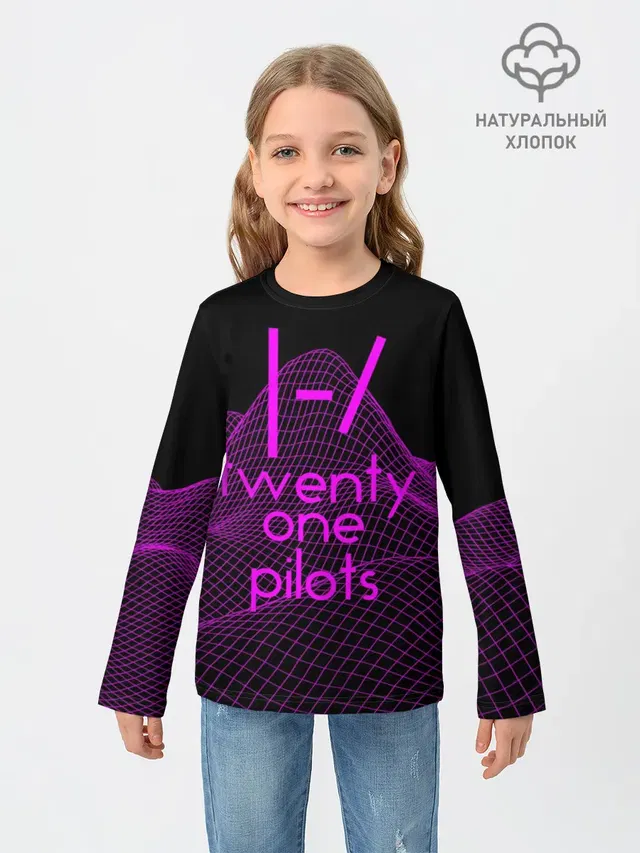 Детский лонгслив с принтом «- — twenty one pilots neon music»