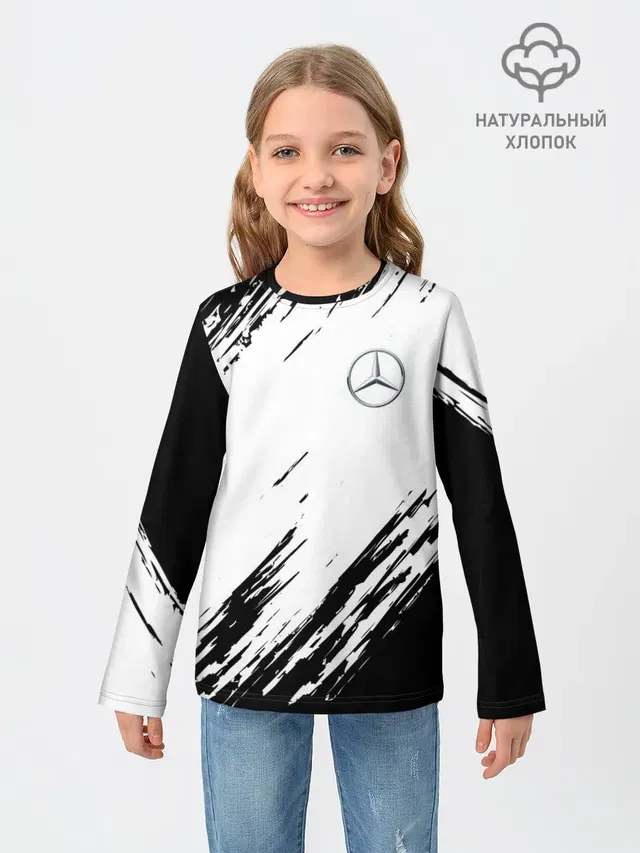 Детский лонгслив с принтом «Merсedes — MERCEDES BENZ SPORT»