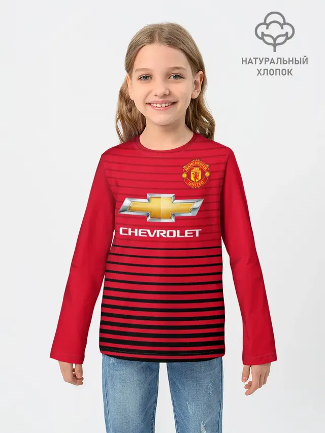 Детский лонгслив с принтом «Манчестер Юнайтед — Man United Форма Home 18/19»