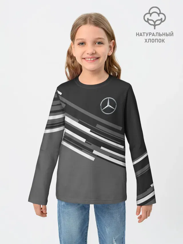 Детский лонгслив с принтом «Automotive emblem — MERCEDES BENZ SPORT»