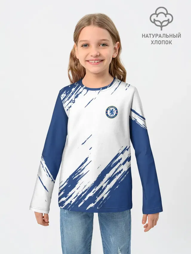Детский лонгслив с принтом «Челси — CHELSEA UNIFORM — ФОРМА ЧЕЛСИ»