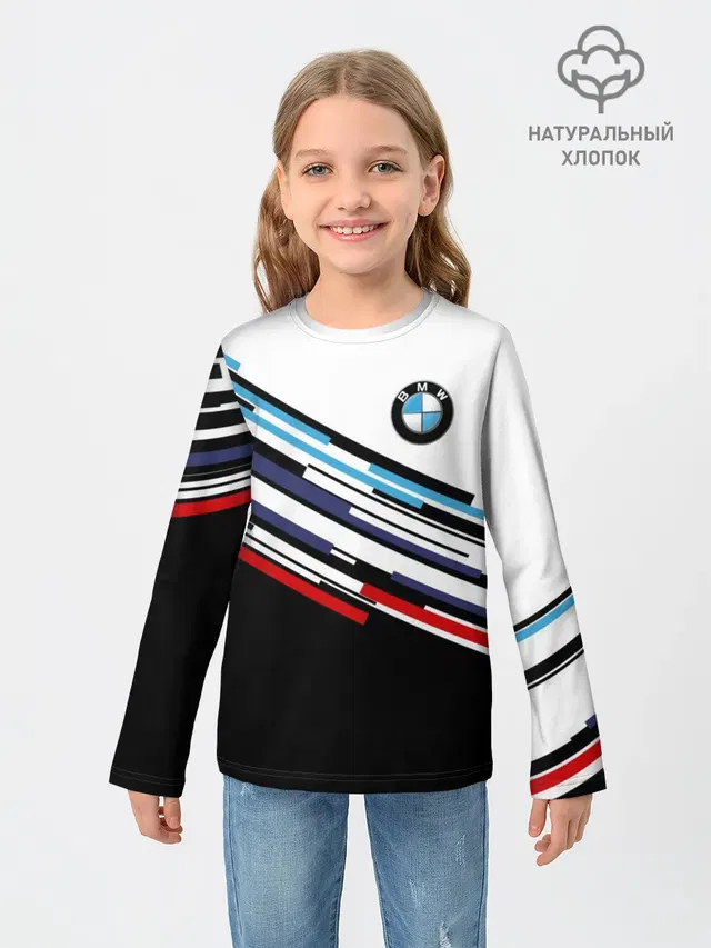 Детский лонгслив с принтом «BMW — BMW BRAND COLOR»