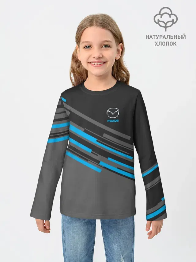 Детский лонгслив с принтом «Diagonal stripes — MAZDA SPORT»