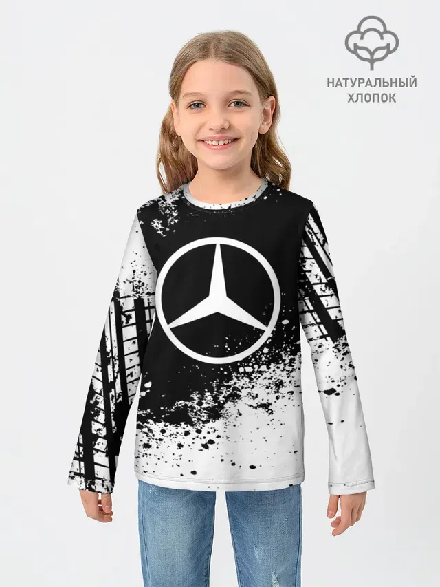 Детский лонгслив с принтом «Merсedes — Mercedes abstract sport»