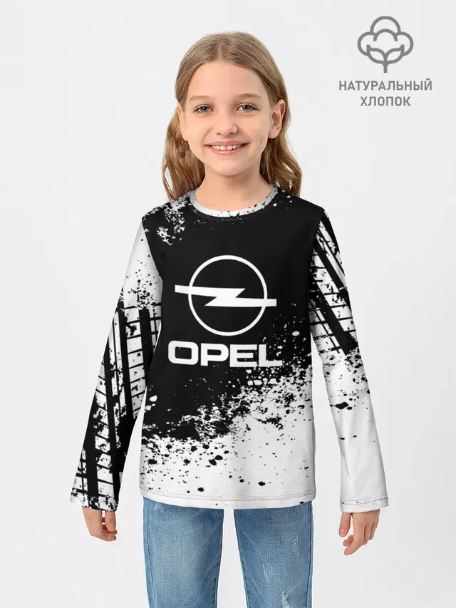 Детский лонгслив с принтом «Opel — Opel abstract sport»