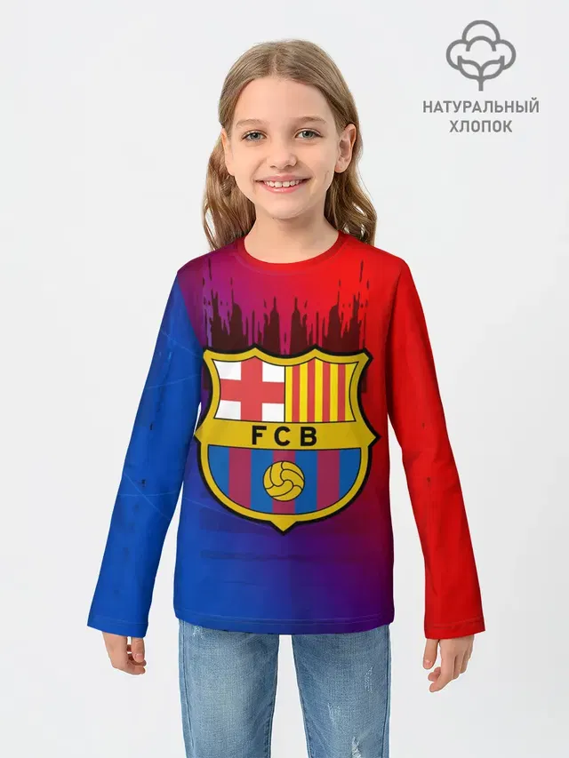 Детский лонгслив с принтом «Барселона — FC Barcelona color sport»