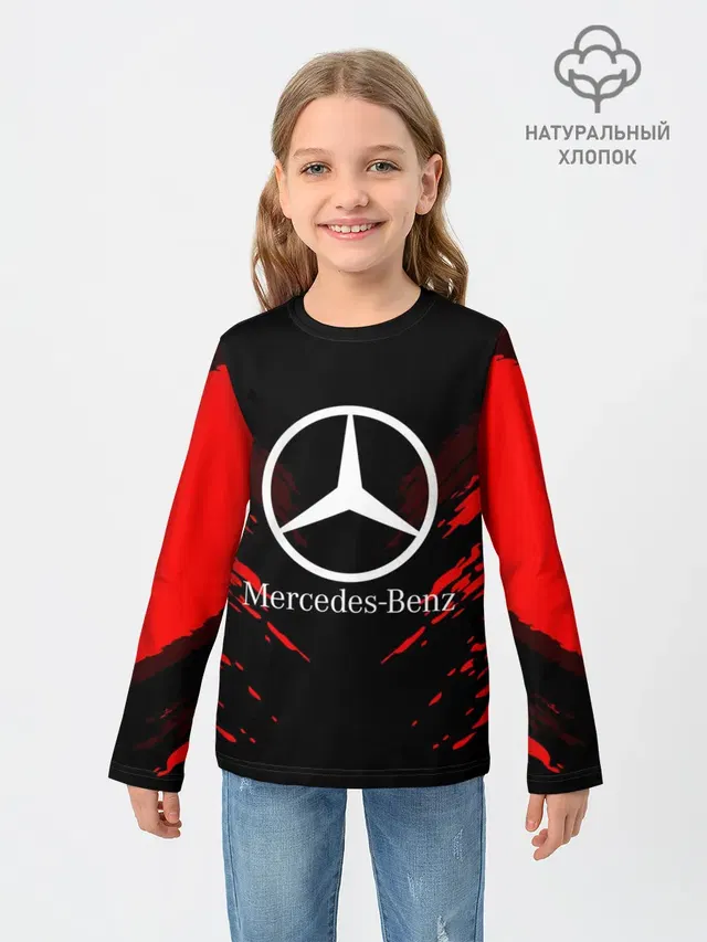 Детский лонгслив с принтом «Merсedes — MERCEDES-BENZ SPORT COLLECTION»