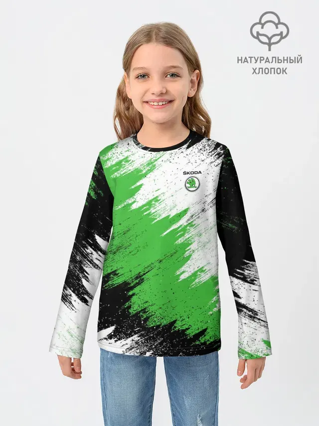 Детский лонгслив с принтом «Skoda»