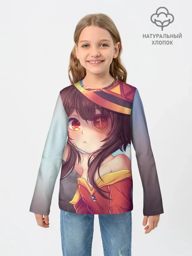 Детский лонгслив с принтом «Konosuba в шляпе»