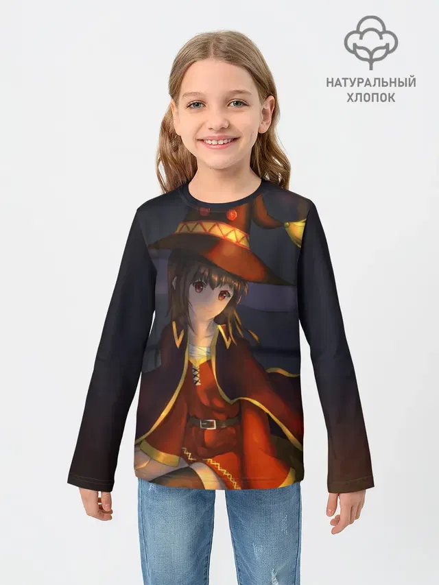 Детский лонгслив с принтом «Megumin ночная»