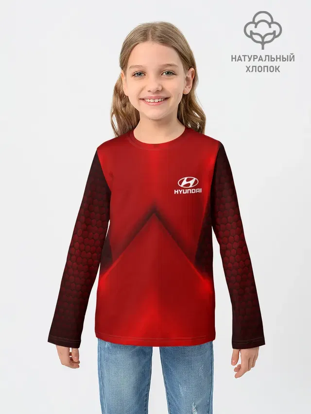 Детский лонгслив с принтом «Hyundai car sport — Hyundai car sport RED»