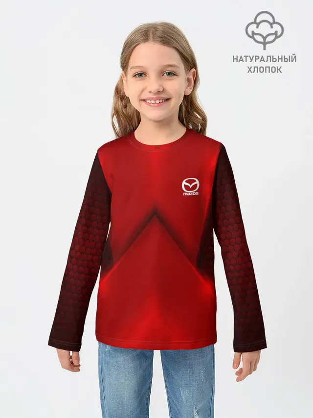 Детский лонгслив с принтом «Mazda car sport — Mazda car sport RED»