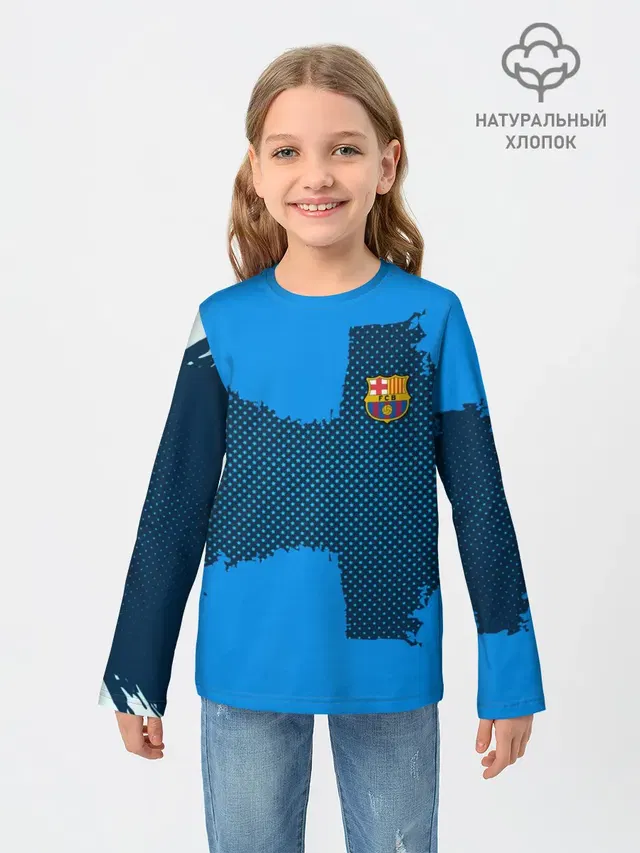 Детский лонгслив с принтом «Барселона — BARCELONA SPORT BLUE»