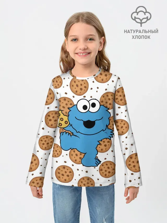 Детский лонгслив с принтом «Улица Сезам — Cookie monster»