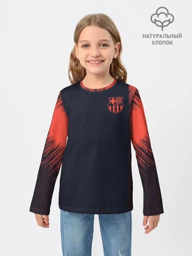 Детский лонгслив с принтом «Барселона — Barcelona Training 18-19»
