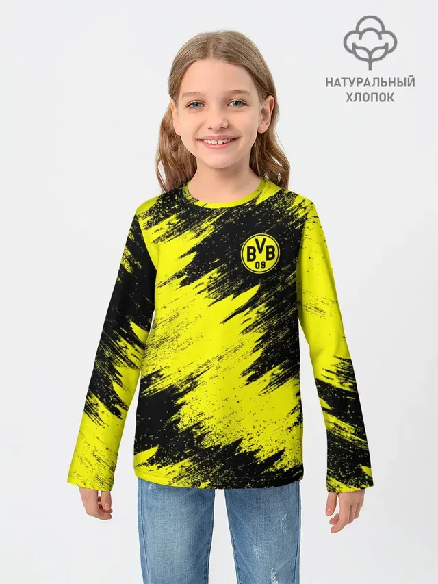 Детский лонгслив с принтом «Grunge pattern — FC Borussia Dortmund»