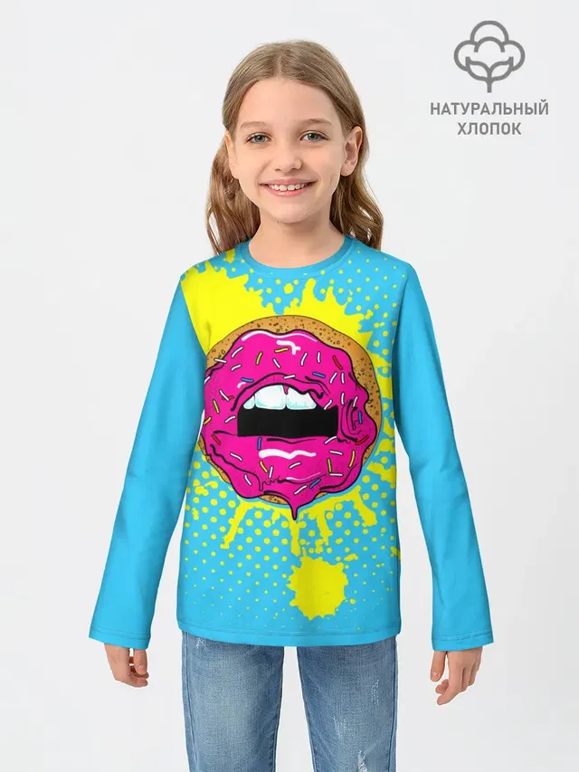 Детский лонгслив с принтом «Губы — Donut lips»