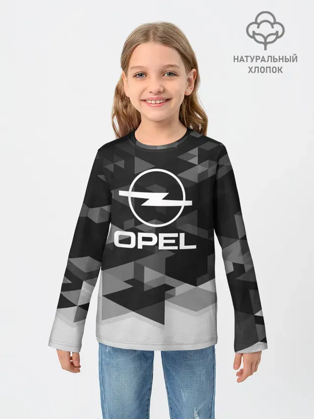 Детский лонгслив с принтом «Opel — Opel sport geometry»