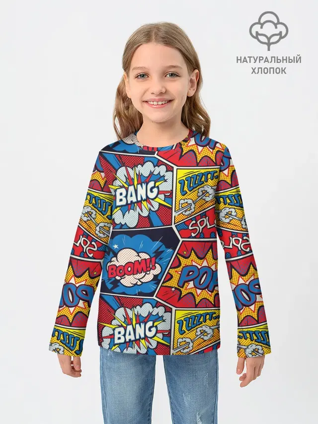 Детский лонгслив с принтом «Pop Art — Pop art pattern»