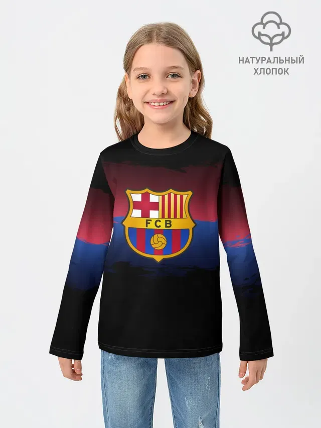 Детский лонгслив с принтом «Барселона — Barcelona FC»