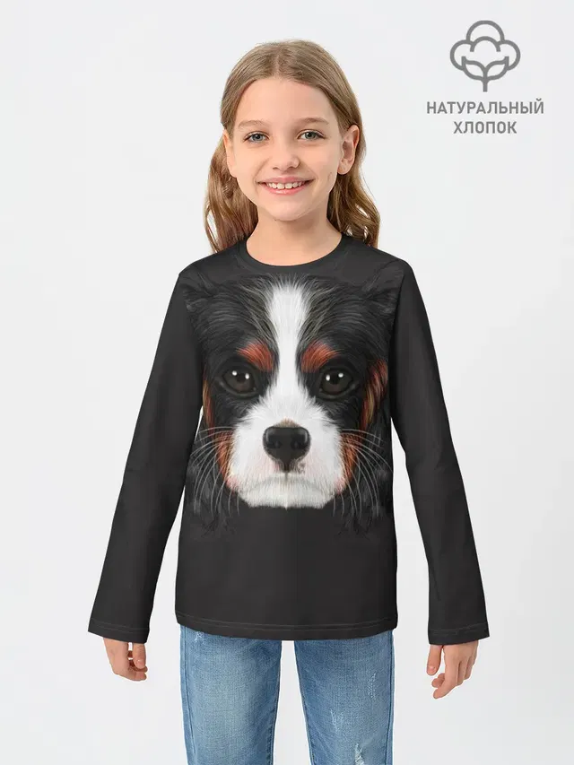 Детский лонгслив с принтом «Кавалер кинг чарльз спаниель — Cavalier King Charles»