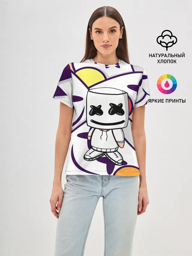 Женская базовая футболка с принтом «Marshmello»